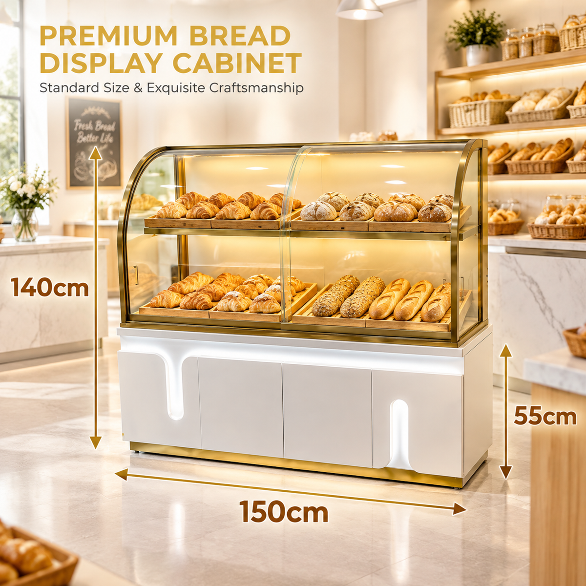 BKC-101 Curved Glass Bakery Display Cabinet 150x55x140cm product image