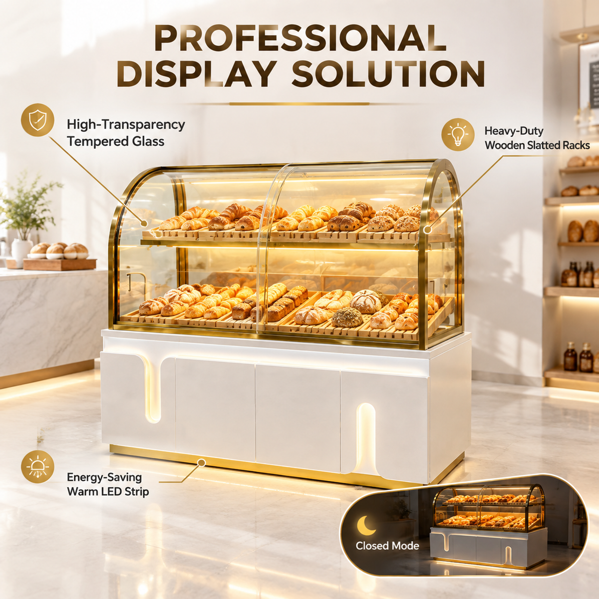 BKC-101 Curved Glass Bakery Display Cabinet 150x55x140cm product image