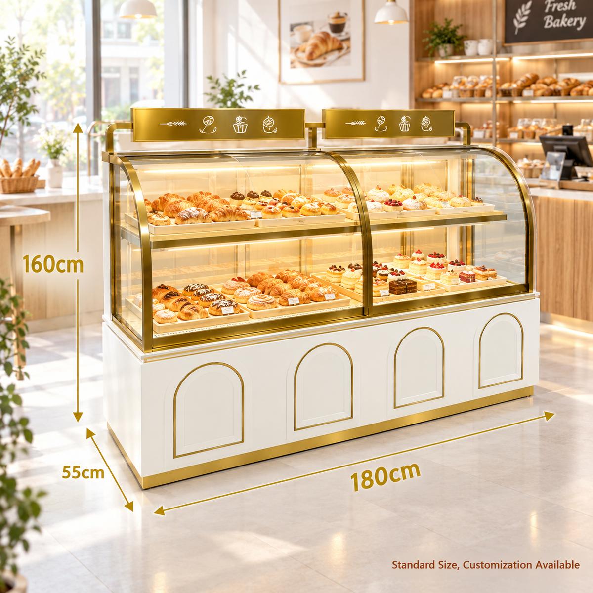BKC-102 Curved Glass Bakery Display Cabinet 180x55x160cm product image