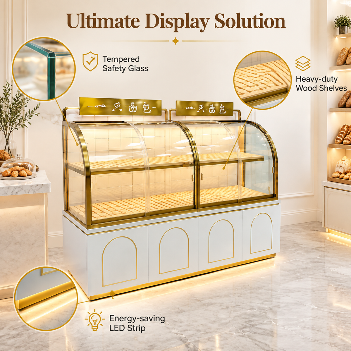 BKC-102 Curved Glass Bakery Display Cabinet 180x55x160cm product image