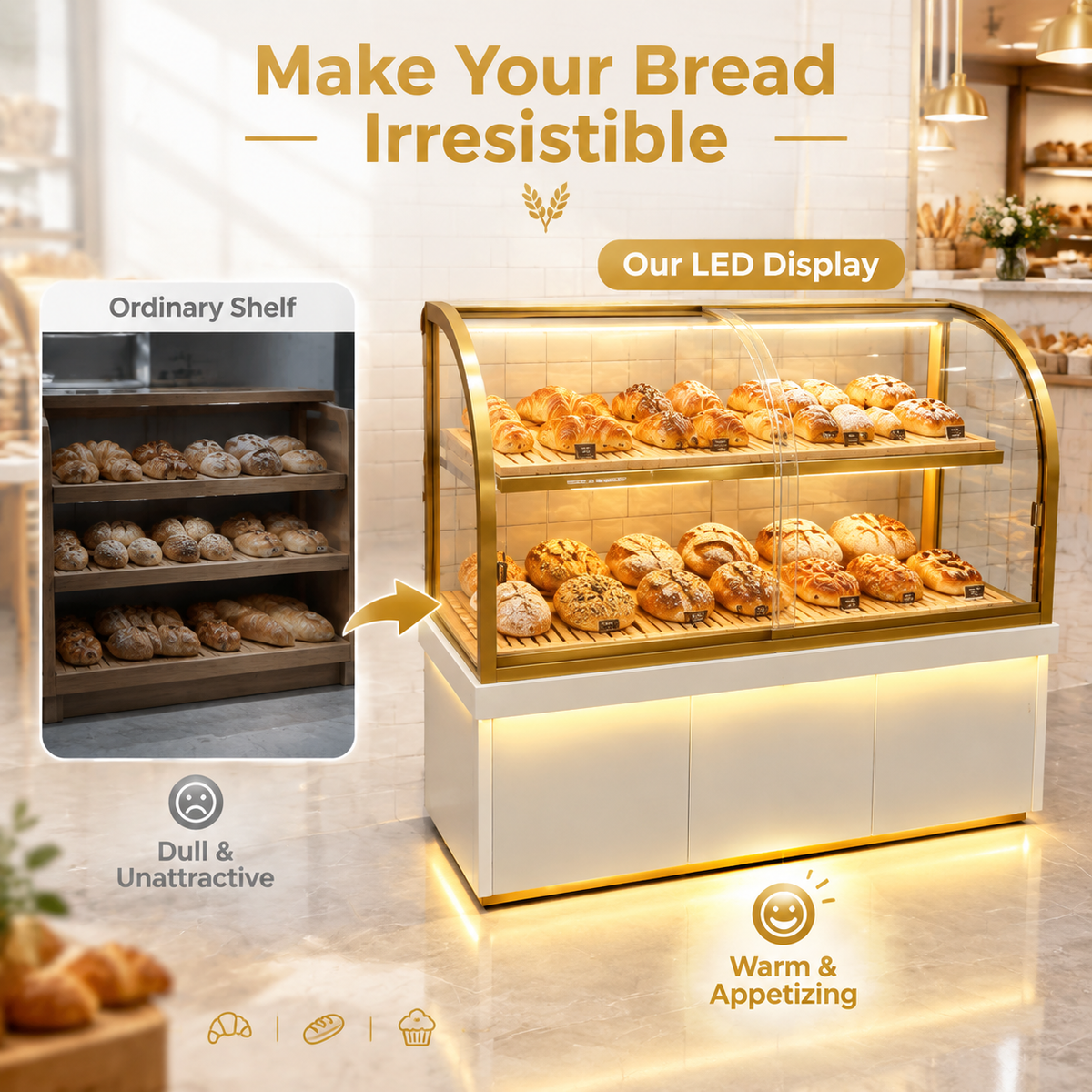 BKC-103 Curved Glass Bakery Display Cabinet 150x55x140cm product image
