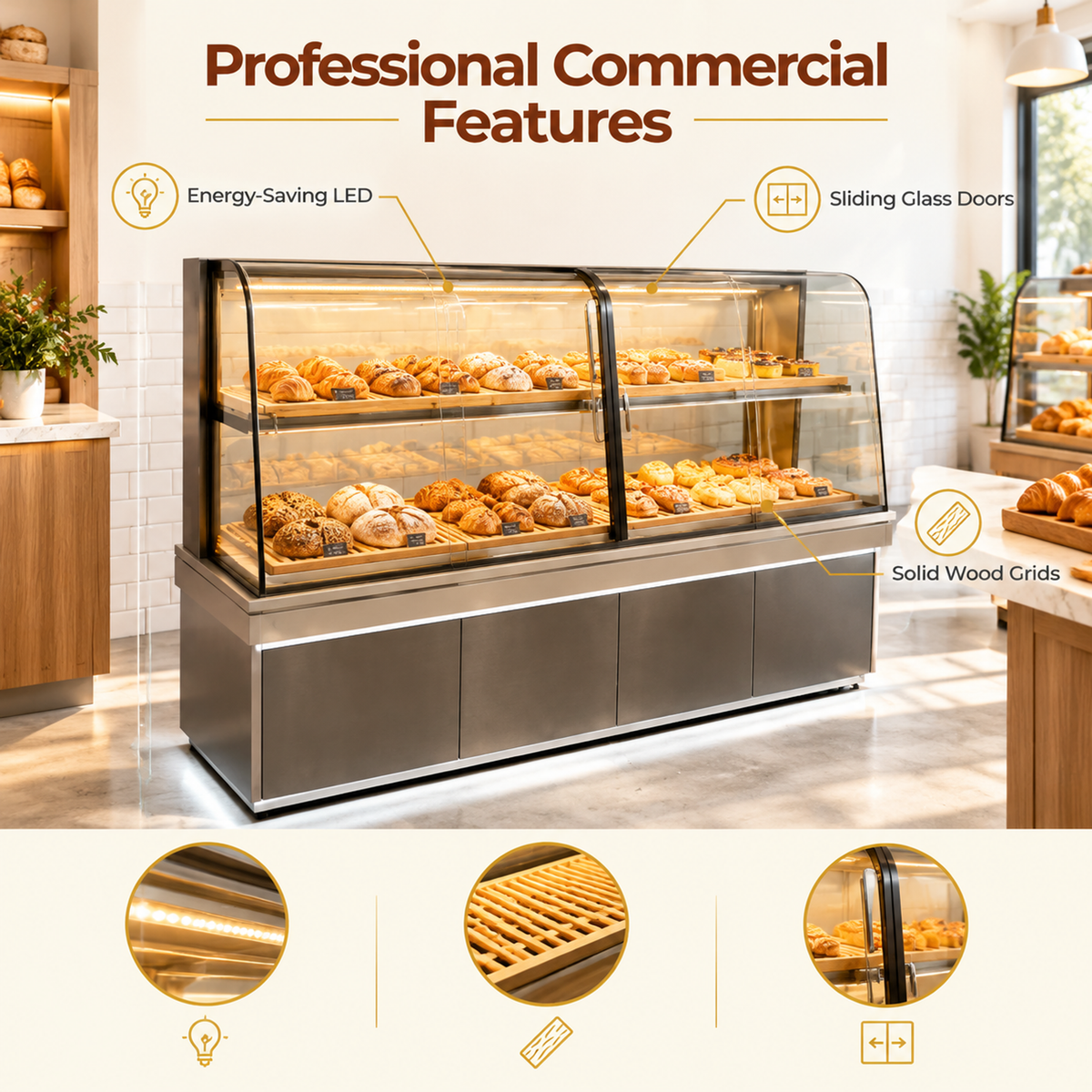 BKC-105 Curved Glass Bakery Display Cabinet 200x55x140cm product image