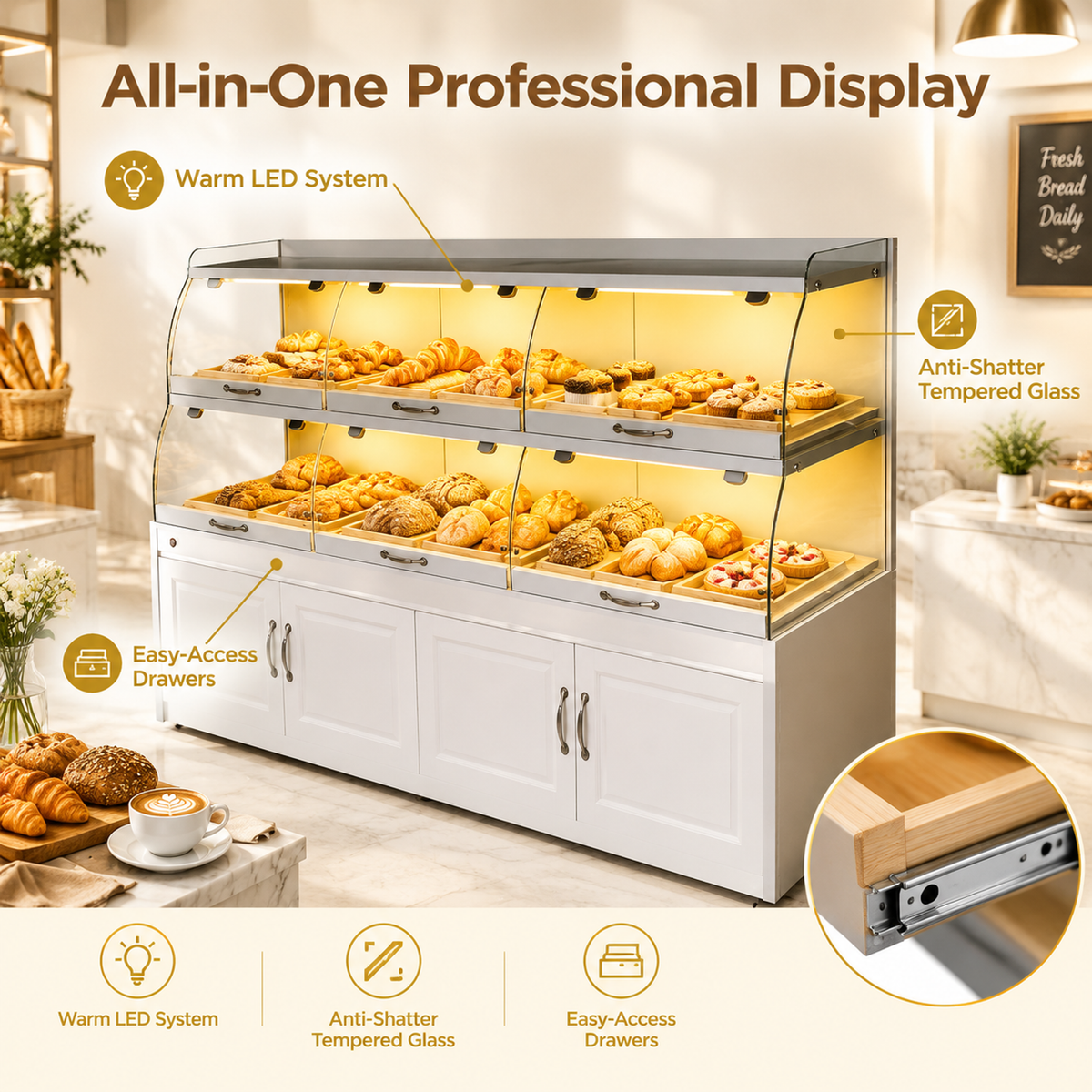 BKD-103 Drawer Base Side Bakery Display Cabinet 200x55x130cm product image