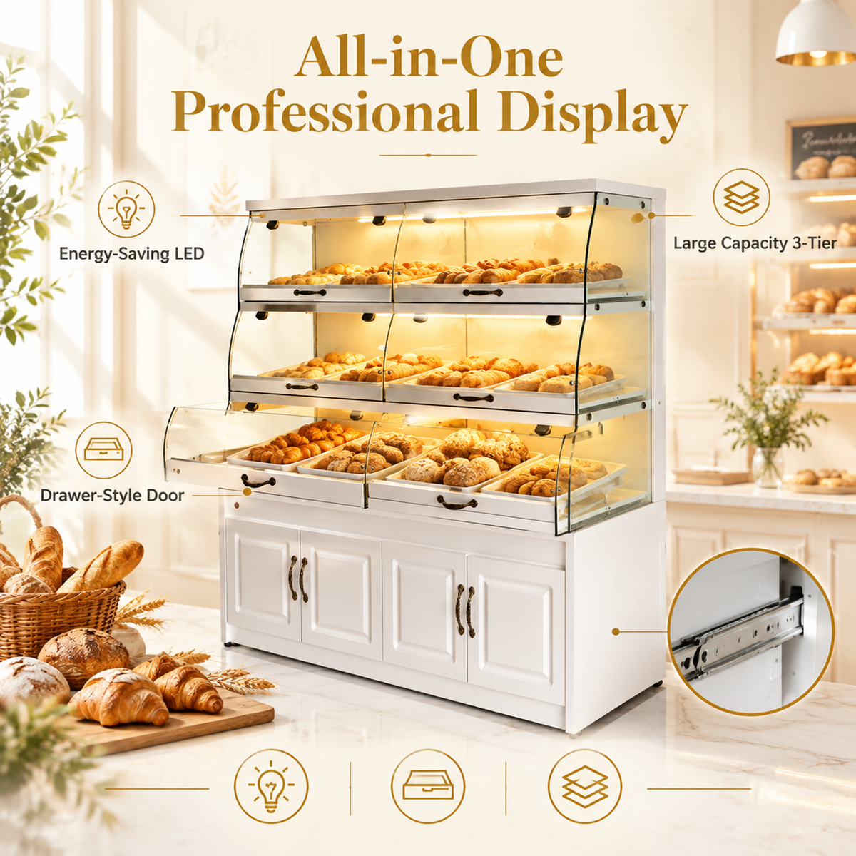 BKD-104 Drawer Base Side Bakery Display Cabinet 150x55x150cm product image