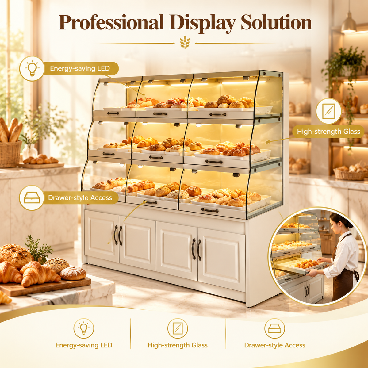 BKD-105 Drawer Base Side Bakery Display Cabinet 180x55x150cm product image
