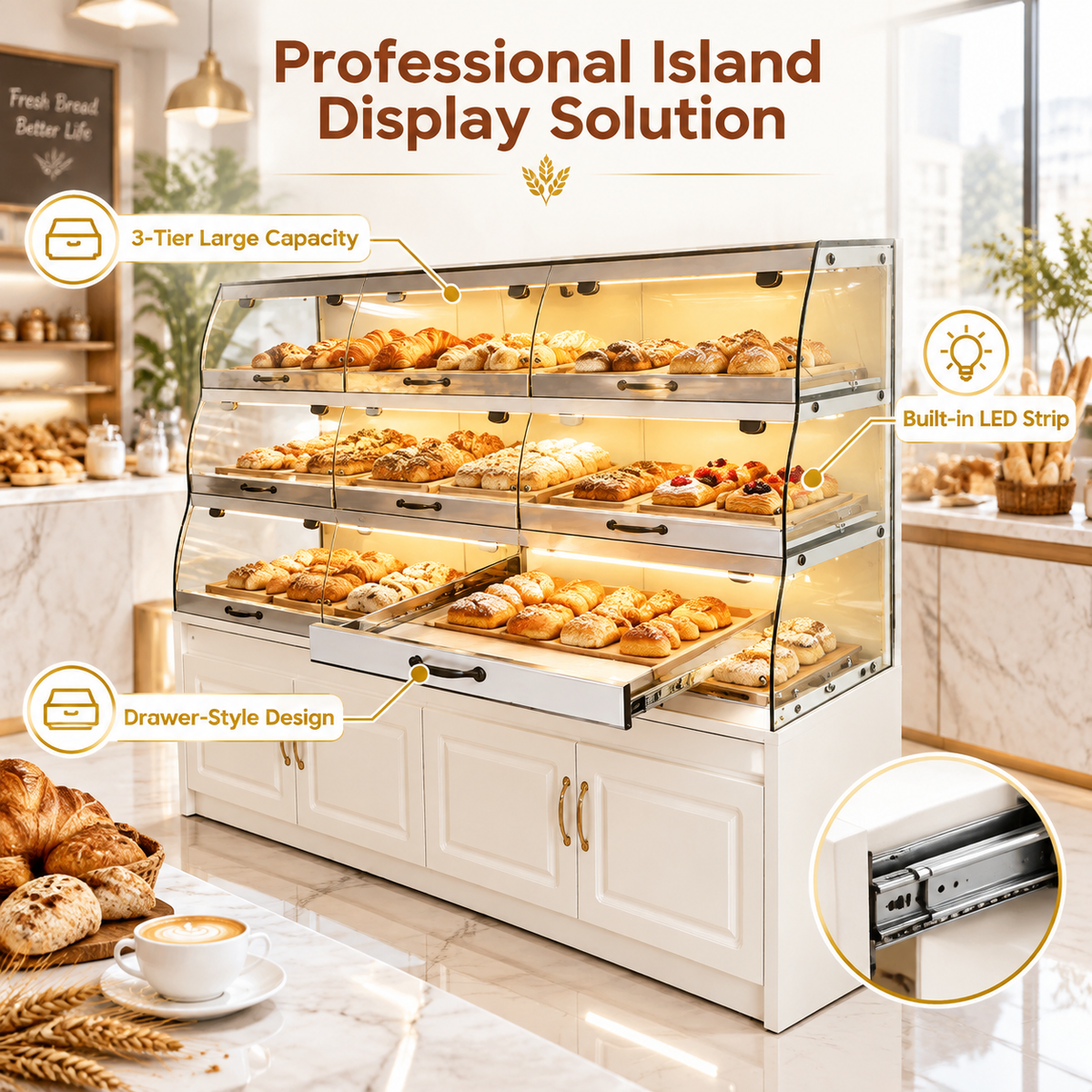 BKD-107 Drawer Base Island Bakery Display Cabinet 150x100x130cm product image